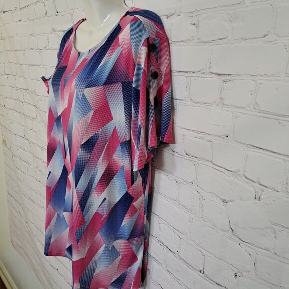 N Touch Geometric Print Short Sleeve Top Size Medium - Picture 2 of 8